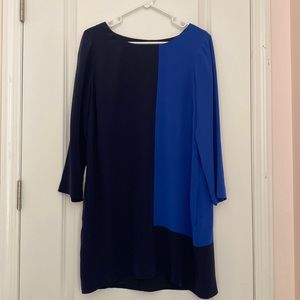 J.crew Blue & Navy Color Block Shift Silk Dress
